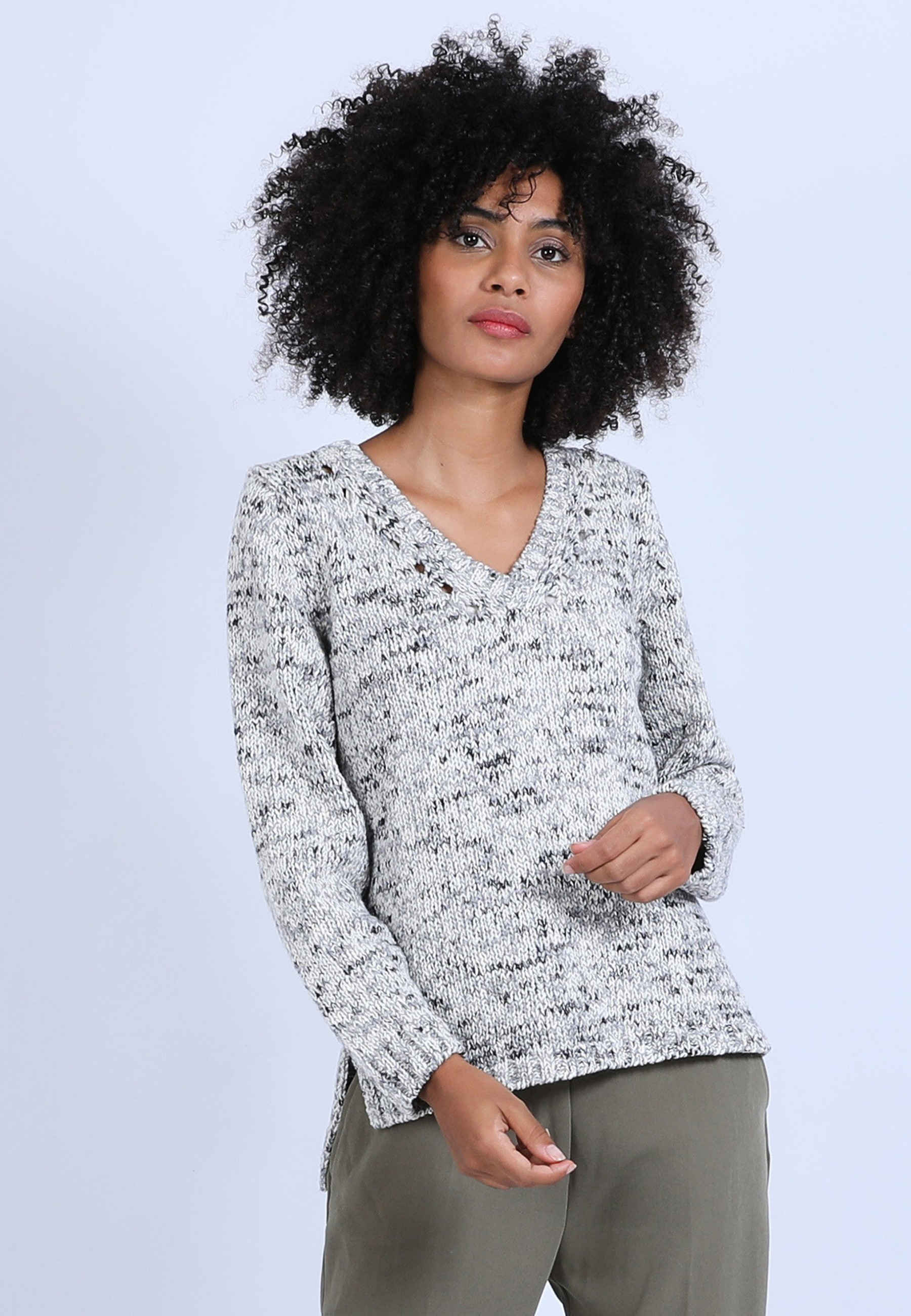 Pull col V chiné - Promesse 6738 gris - 11 Gris clair