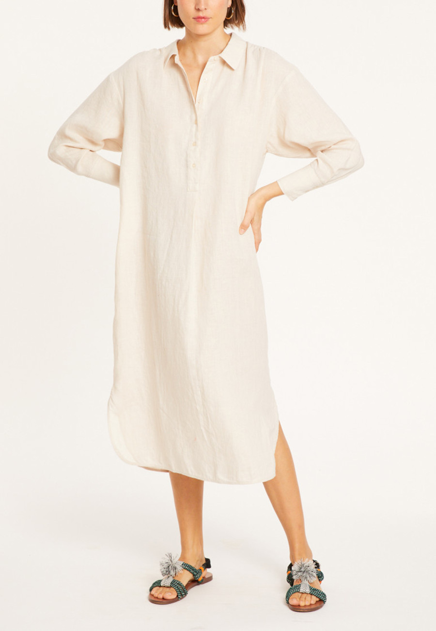 Long dress with polo neck in linen - Valerie