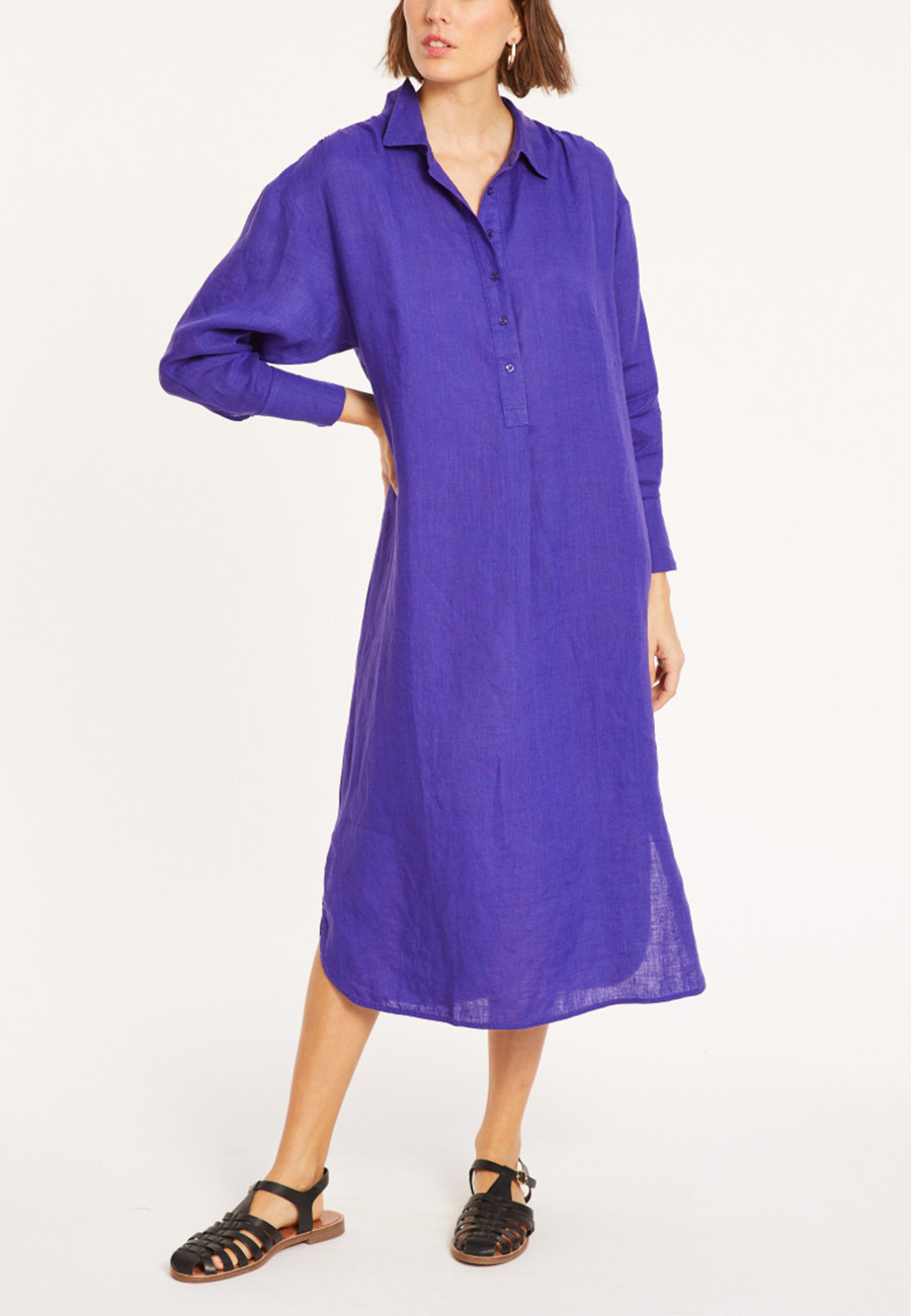 Long dress with polo neck in linen - Valerie