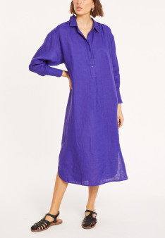 Long dress with polo neck in linen - Valerie