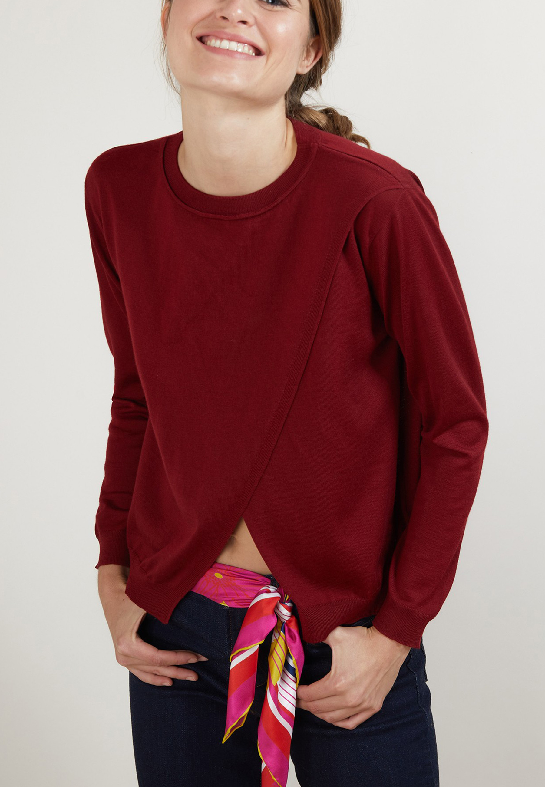 Pull croisé en laine - Fredi 7082 grenat - 51 Bordeaux