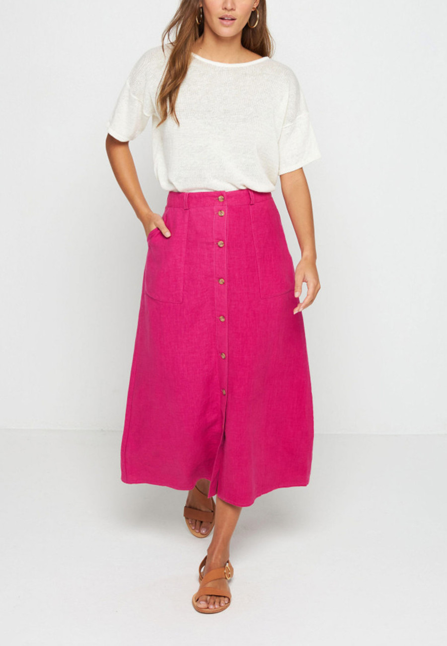 Long linen skirt with buttons - Tourya
