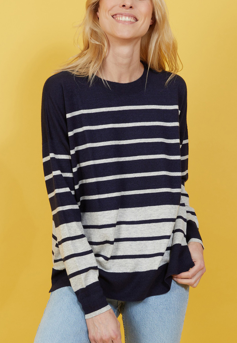 Two-tone striped cashmere linen sweater - Nerja