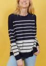Pull en lin cachemire rayures bicolores - Nerja 7321 marine/givre - 05 Bleu marine
