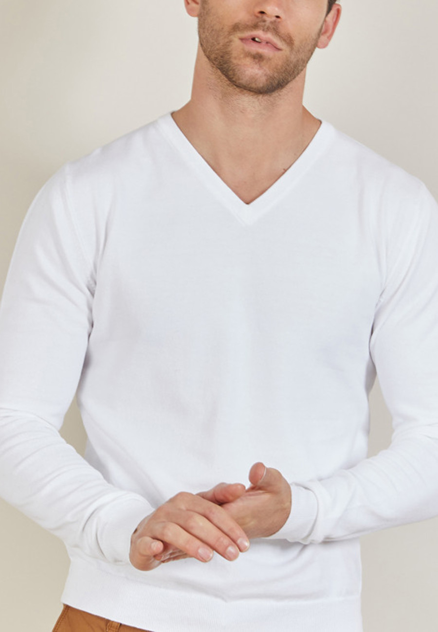 V-neck sweater in natural cotton - Bouddi