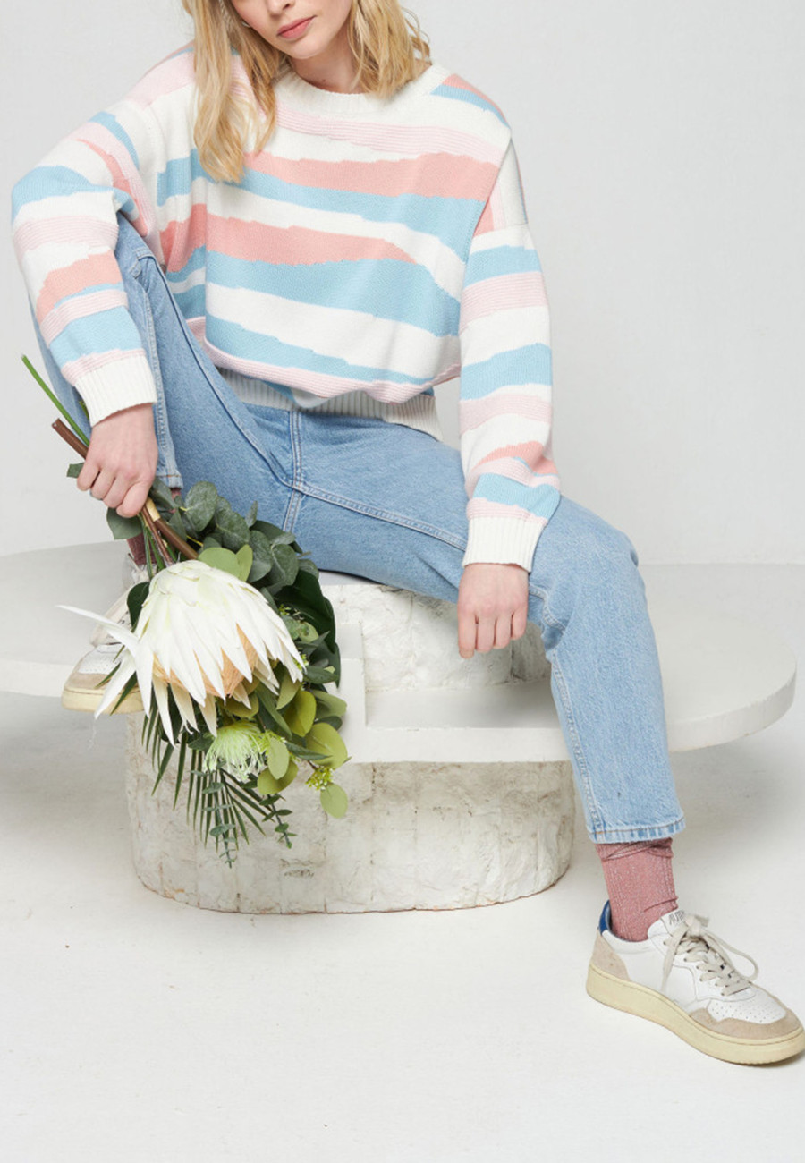 Suéter de algodão listrado colorido - Solal