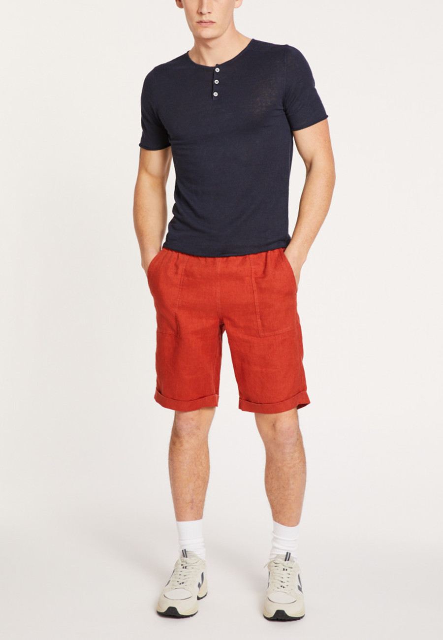 Camiseta de linho com gola abotoada - Leonce