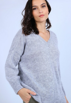 Pull col V avant et arrière en mohair