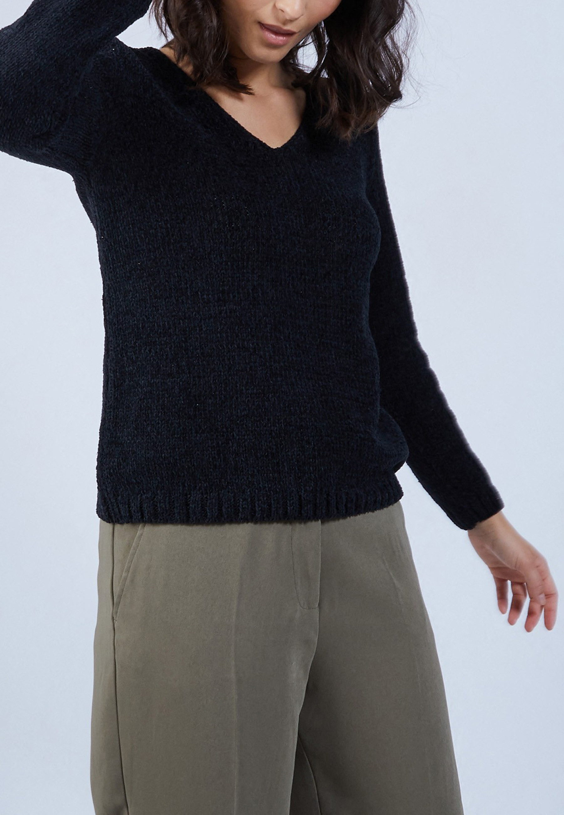 Pull col V en soie & laine velours - Bobby