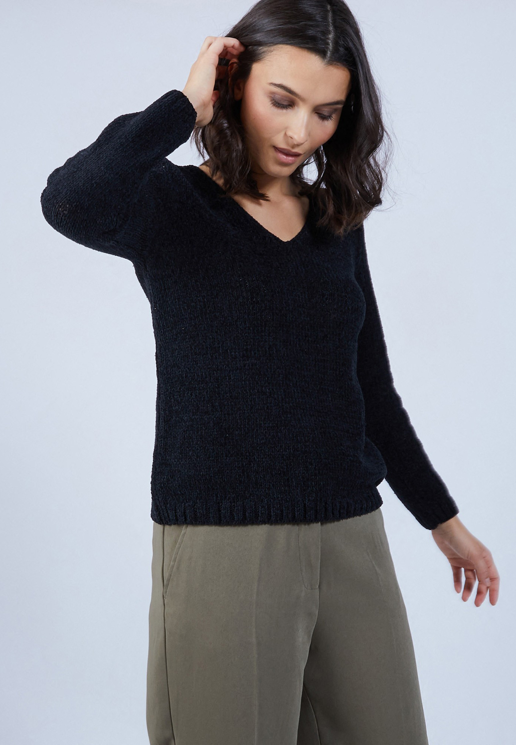 Pull col V en soie & laine velours - Bobby