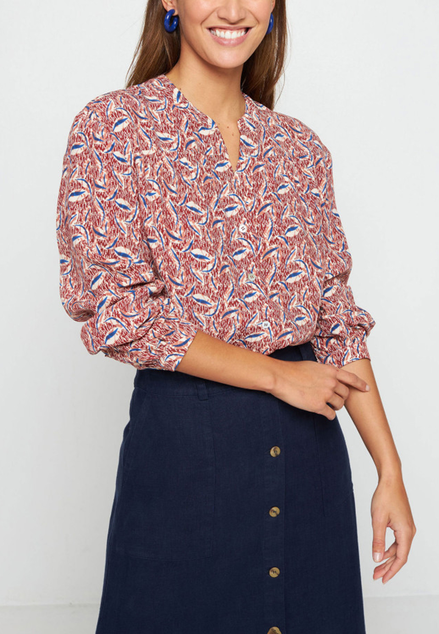 Patterned long-sleeved blouse in viscose warp and weft - Seina