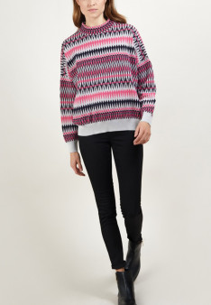 Pull motifs aztèques en  laine - Fidji 7159 marine/vapeur/pivoine 05 Bleu marine