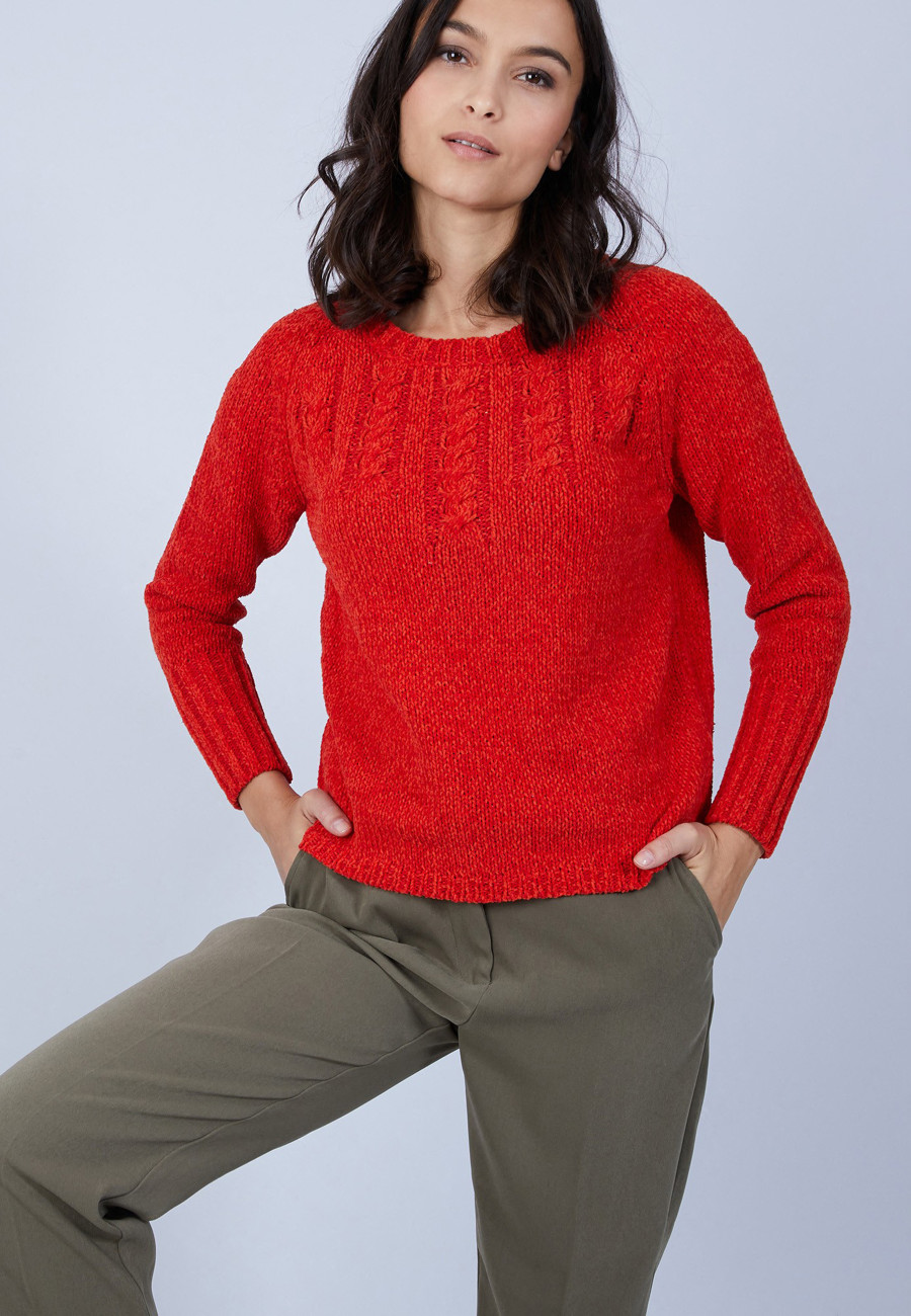 Jumper in silk and wool velour with cabling - Bahamas
