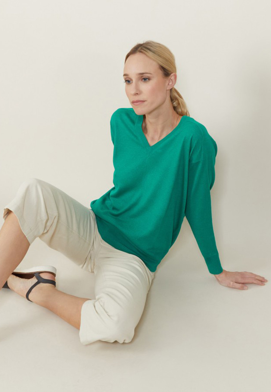 Pull emmanchures marteau en lin cachemire - Bailen