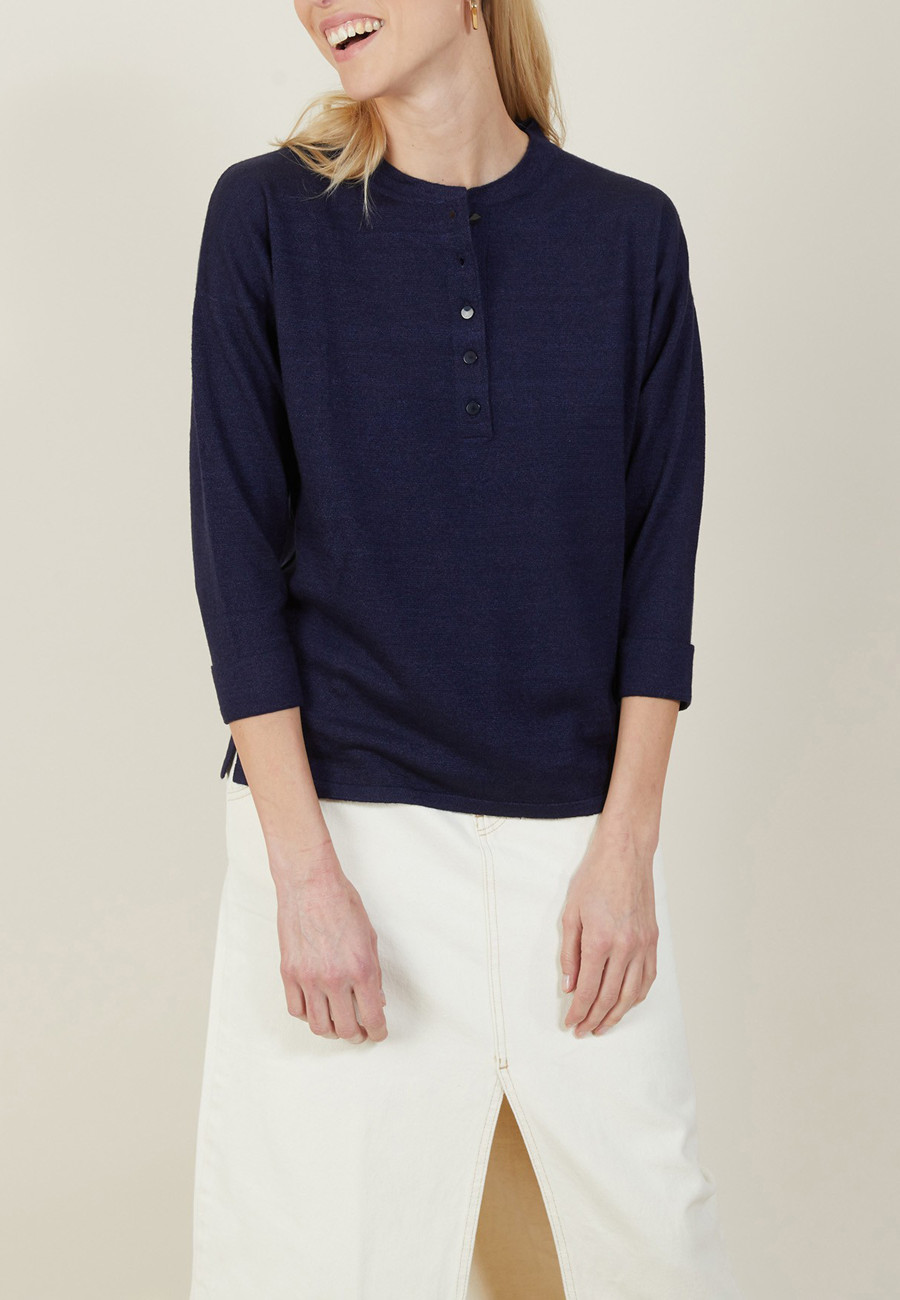 Cashmere linen sweater with button-down collar - Naza