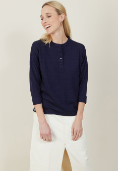 Pull col boutonné en lin cachemire - Naza