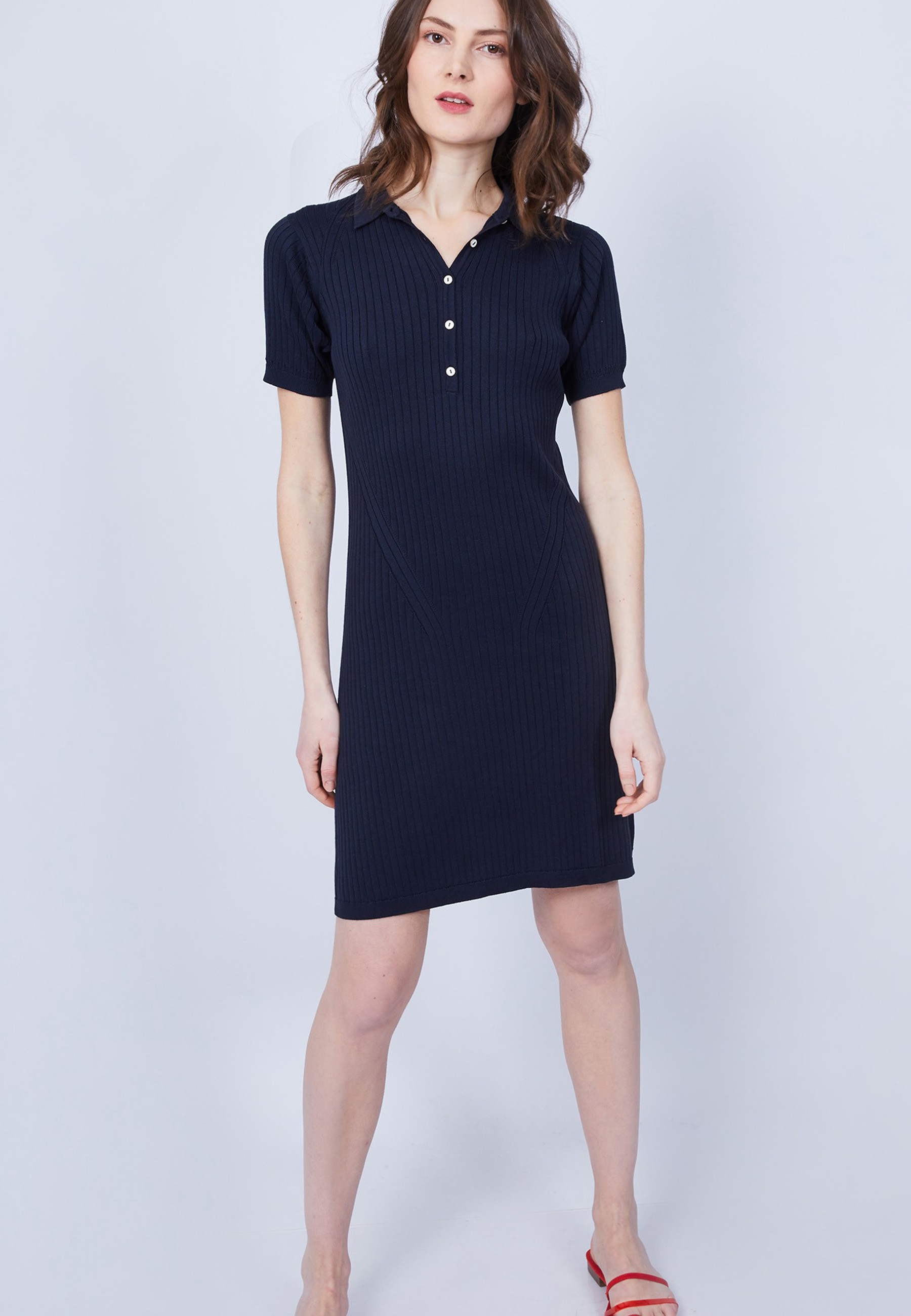 Robe col polo en coton - Jacee 6410 noir - 01 Noir