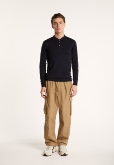 Pull col polo en 100% laine mérinos - Beni 6843 azur - 06 Bleu moyen