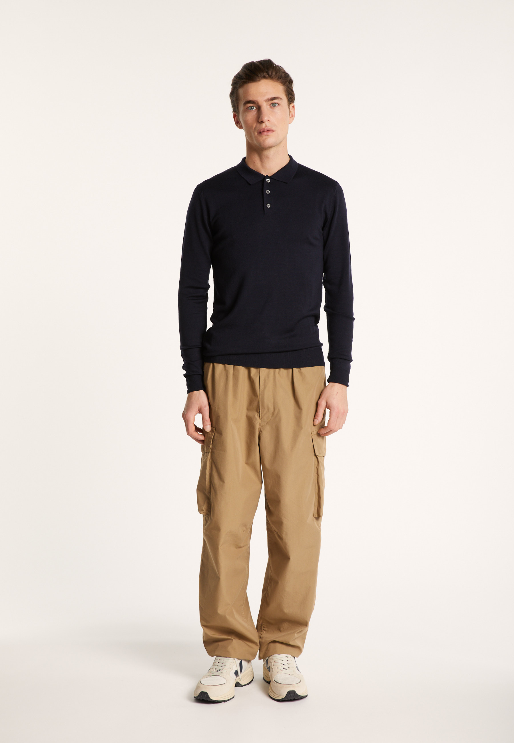 Pull col polo en 100% laine mérinos - Beni 6843 azur - 06 Bleu moyen
