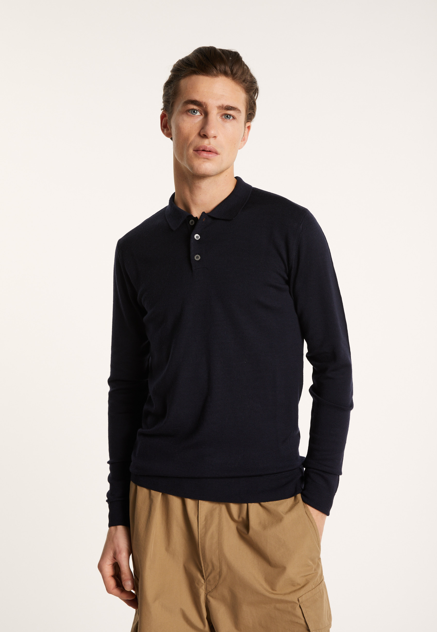 Pull col polo en 100% laine mérinos - Beni 6843 azur - 06 Bleu moyen