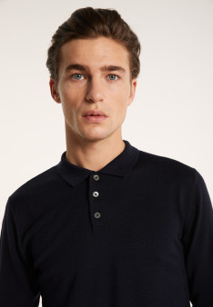 Pull col polo en 100% laine mérinos - Beni 6843 azur - 06 Bleu moyen