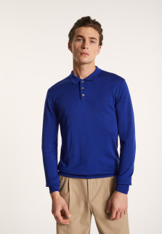 Pull col polo en 100% laine mérinos - Beni 6843 azur - 06 Bleu moyen
