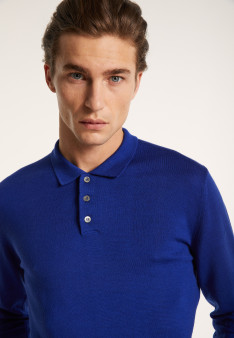 Pull col polo en 100% laine mérinos - Beni 6843 azur - 06 Bleu moyen