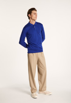 Pull col polo en 100% laine mérinos - Beni 6843 azur - 06 Bleu moyen