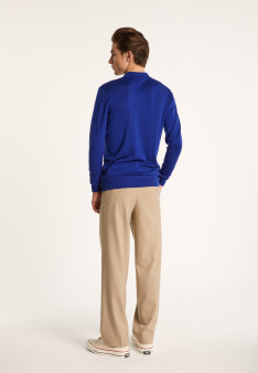 Pull col polo en 100% laine mérinos - Beni 6843 azur - 06 Bleu moyen