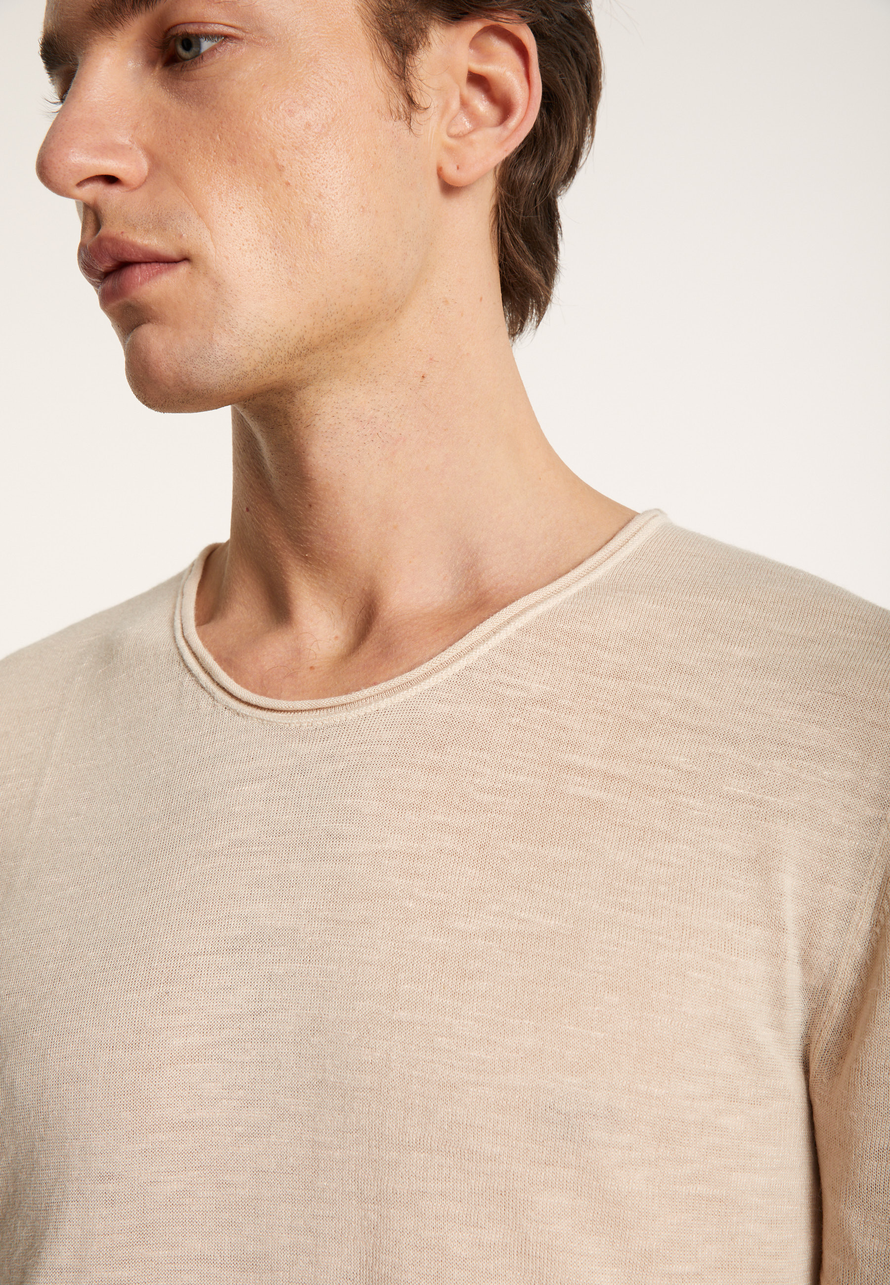 T-shirt col rond en lin flammé - Boséa 6851 maquis - 83 Kaki