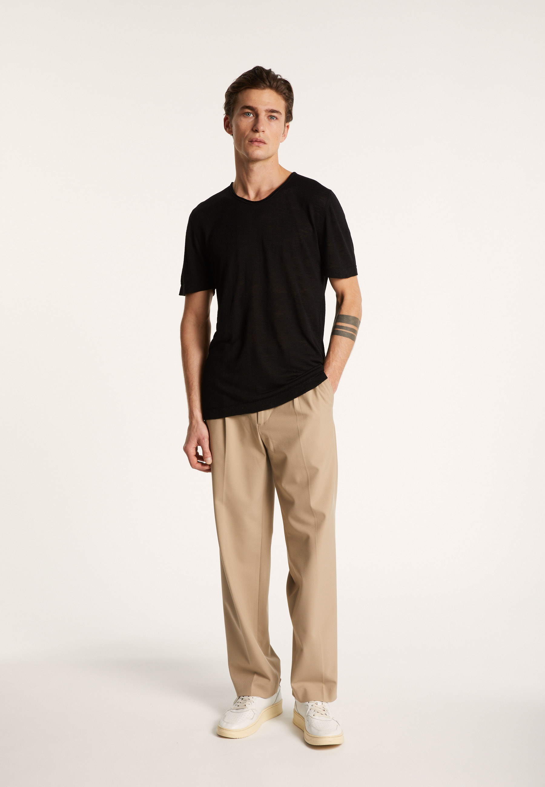 T-shirt col rond en lin flammé - Boséa 6851 maquis - 83 Kaki