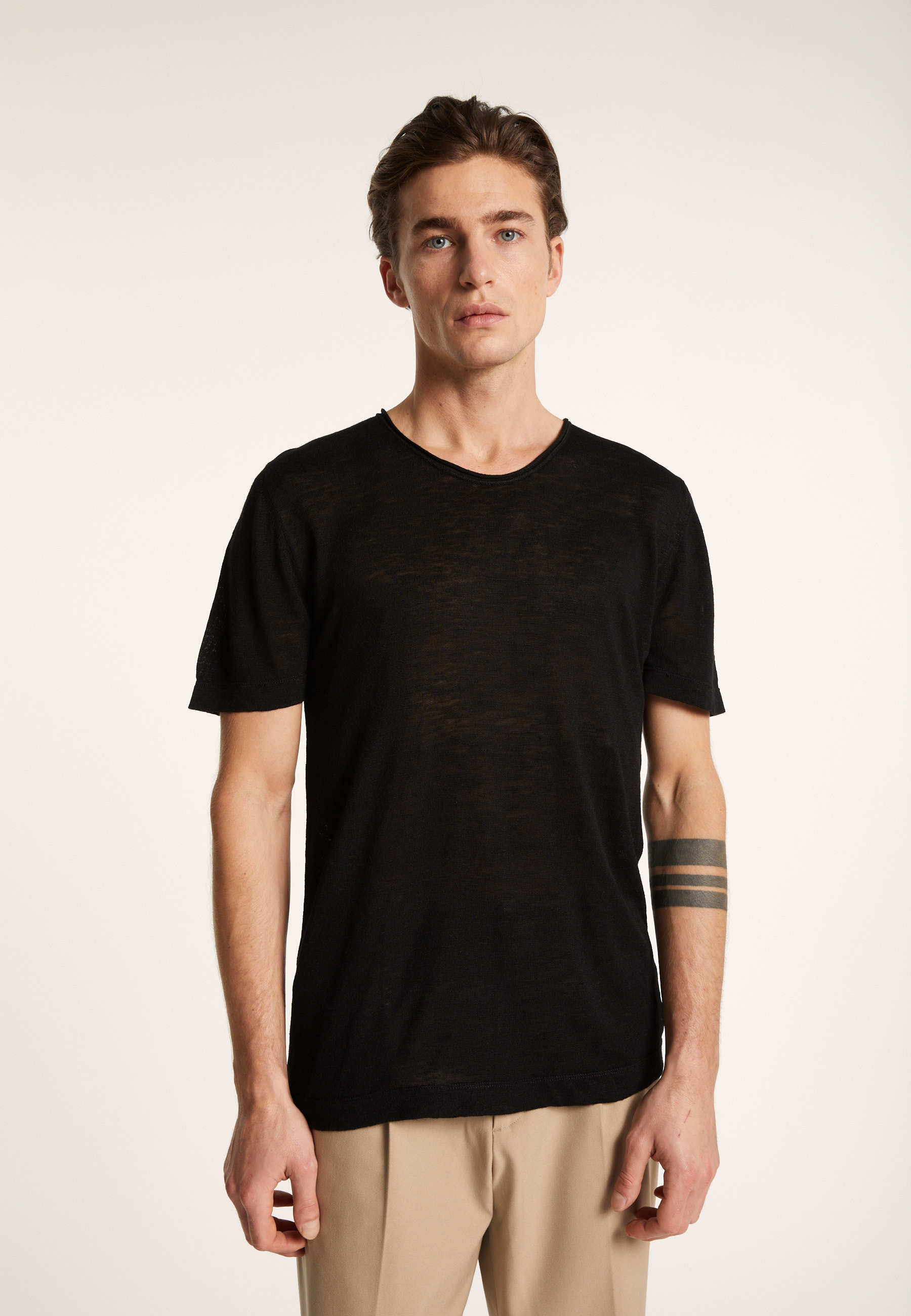 T-shirt col rond en lin flammé - Boséa 6851 maquis - 83 Kaki