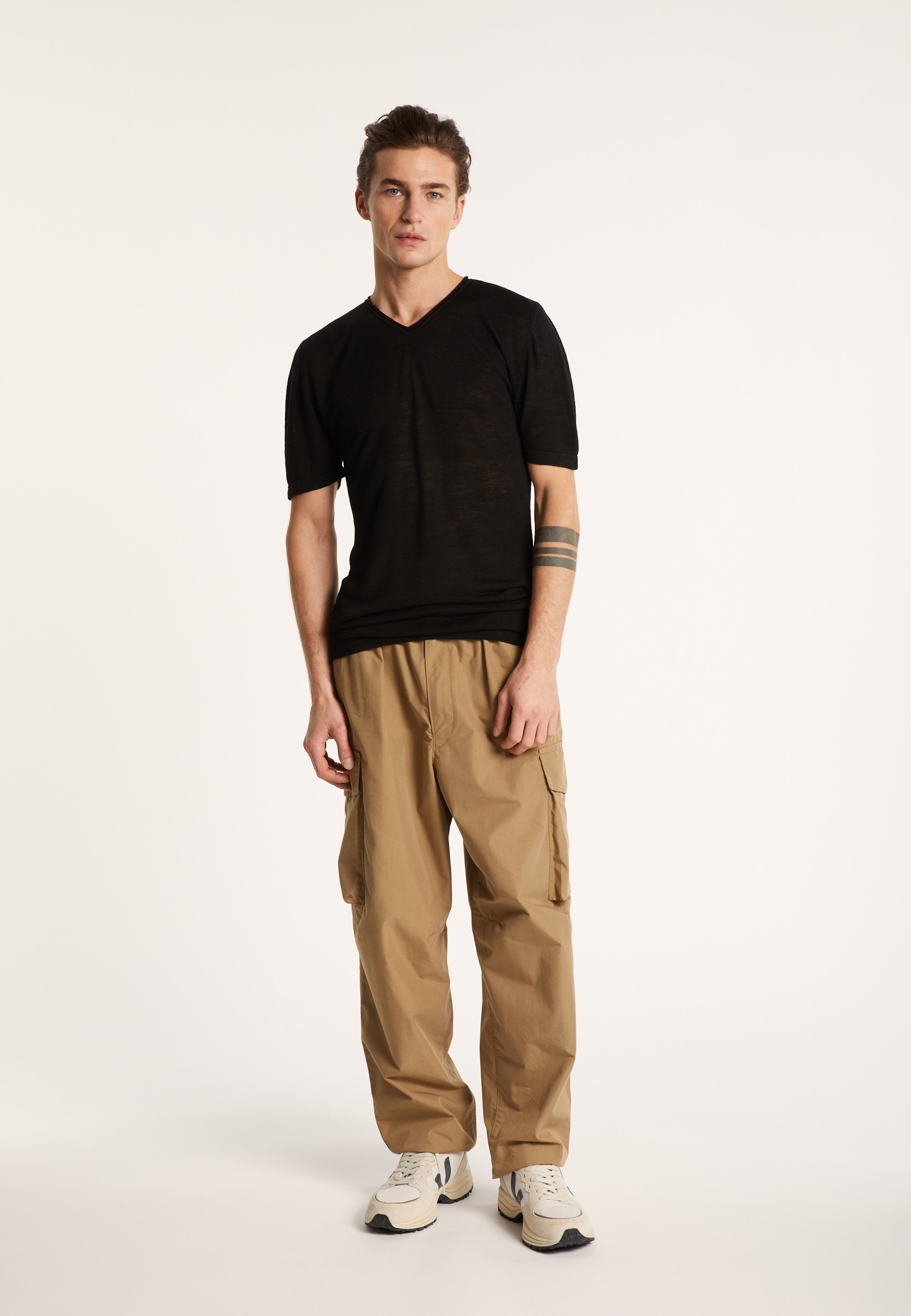 T-shirt col V en lin flammé - Bobélia 6810 noir - 01 Noir