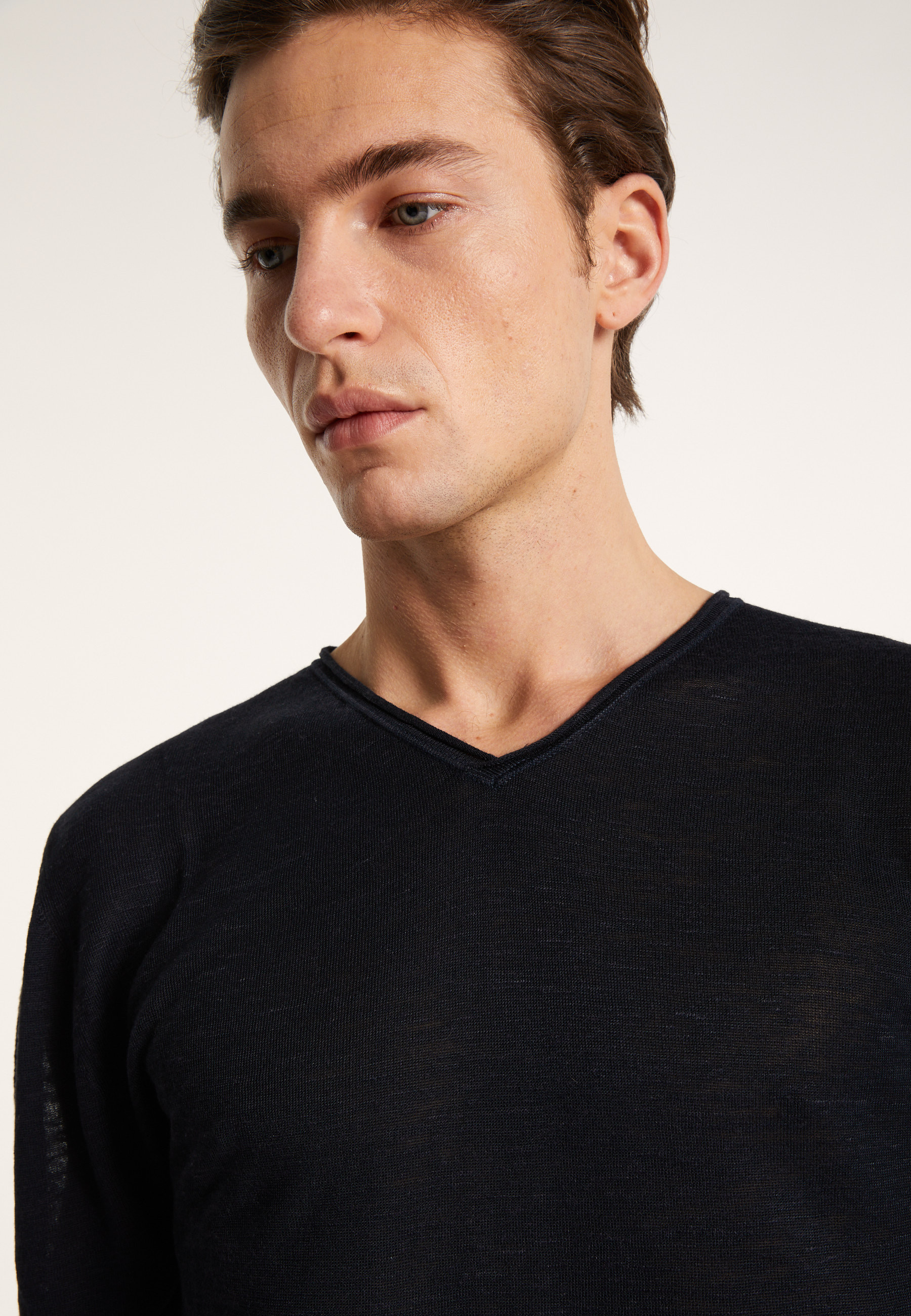 T-shirt col V en lin flammé - Bobélia 6810 noir - 01 Noir