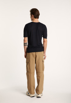 T-shirt col V en lin flammé - Bobélia 6810 noir - 01 Noir