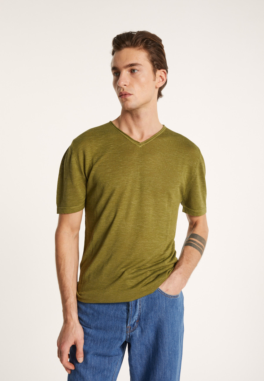V-neck t-shirt in flamed linen - Reuben