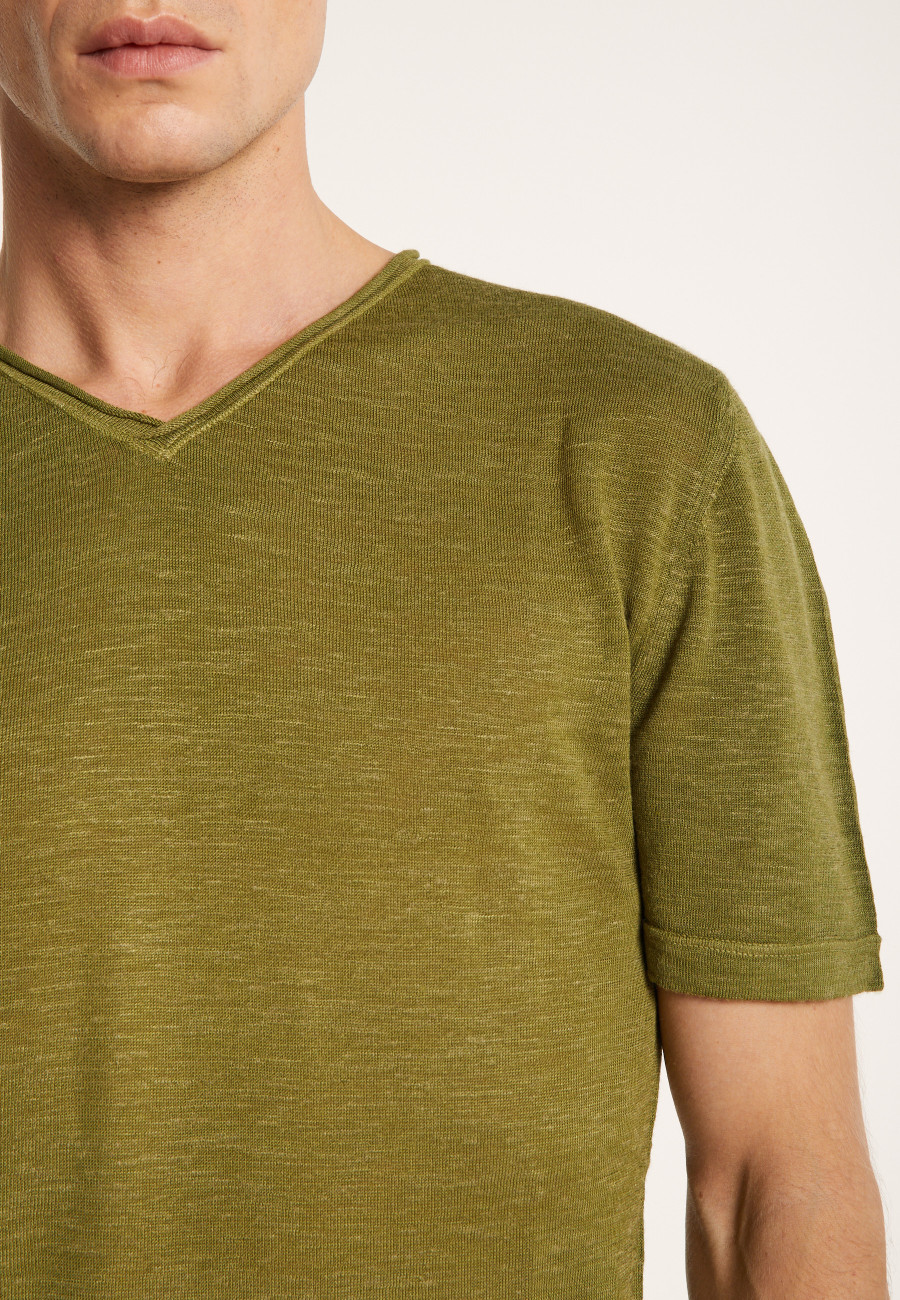 V-neck t-shirt in flamed linen - Reuben