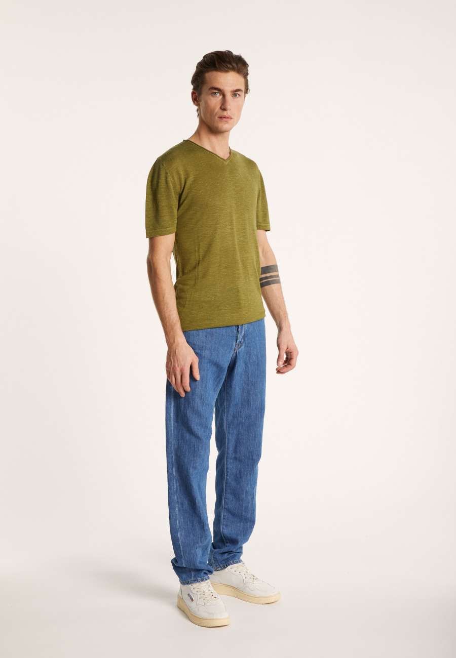 V-neck t-shirt in flamed linen - Reuben