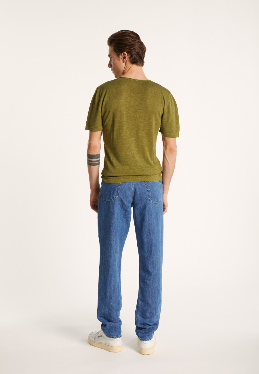 V-neck t-shirt in flamed linen - Reuben