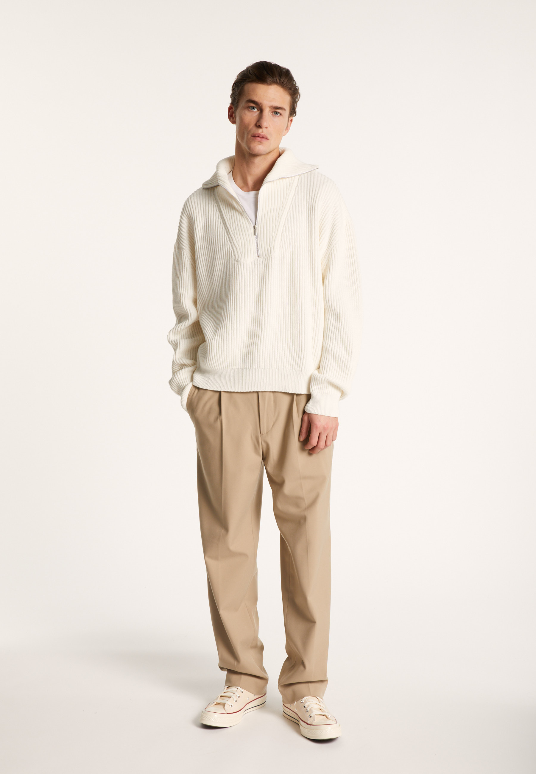 Pull col camionneur en gros coton bio - Bill 7200 blanc - 02 Blanc