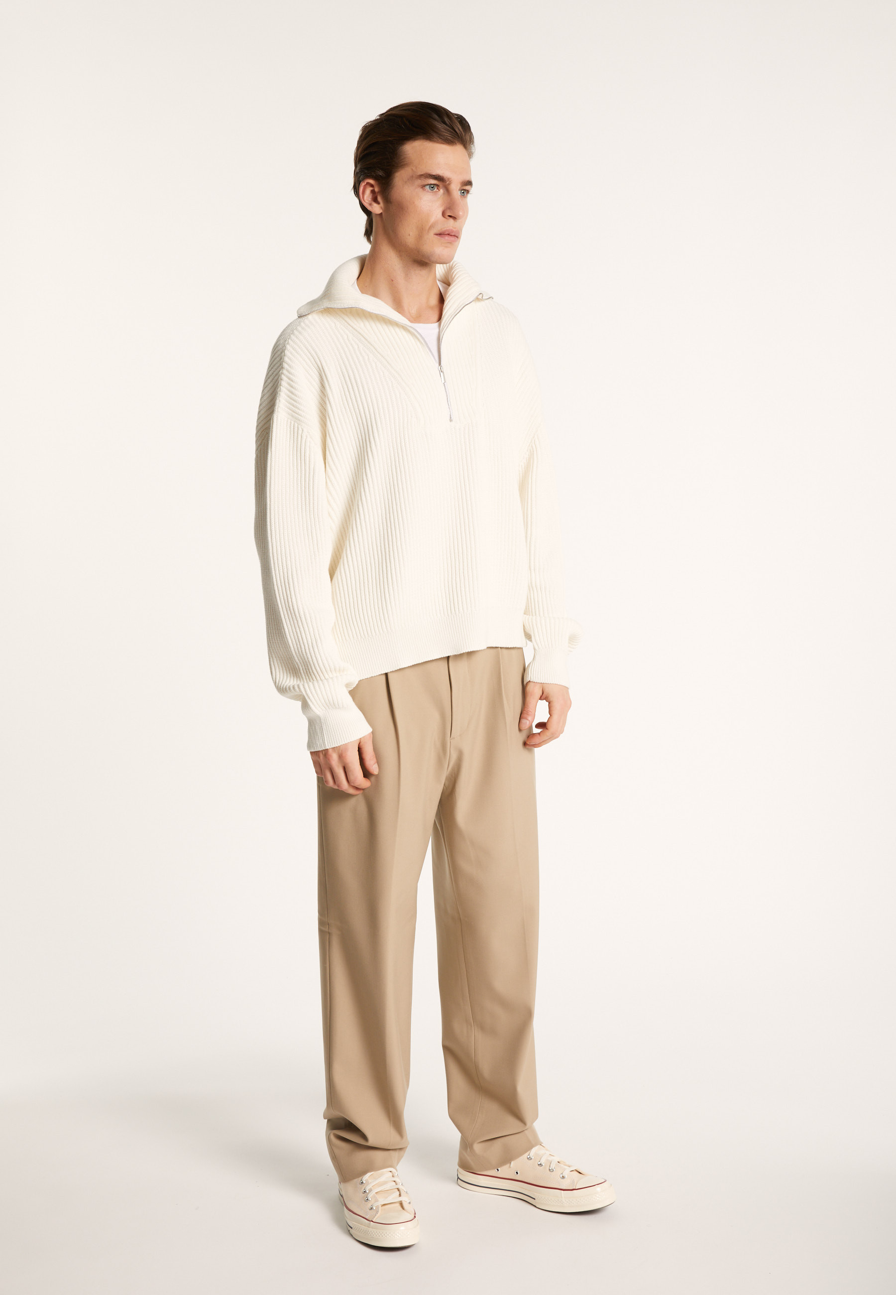 Pull col camionneur en gros coton bio - Bill 7200 blanc - 02 Blanc