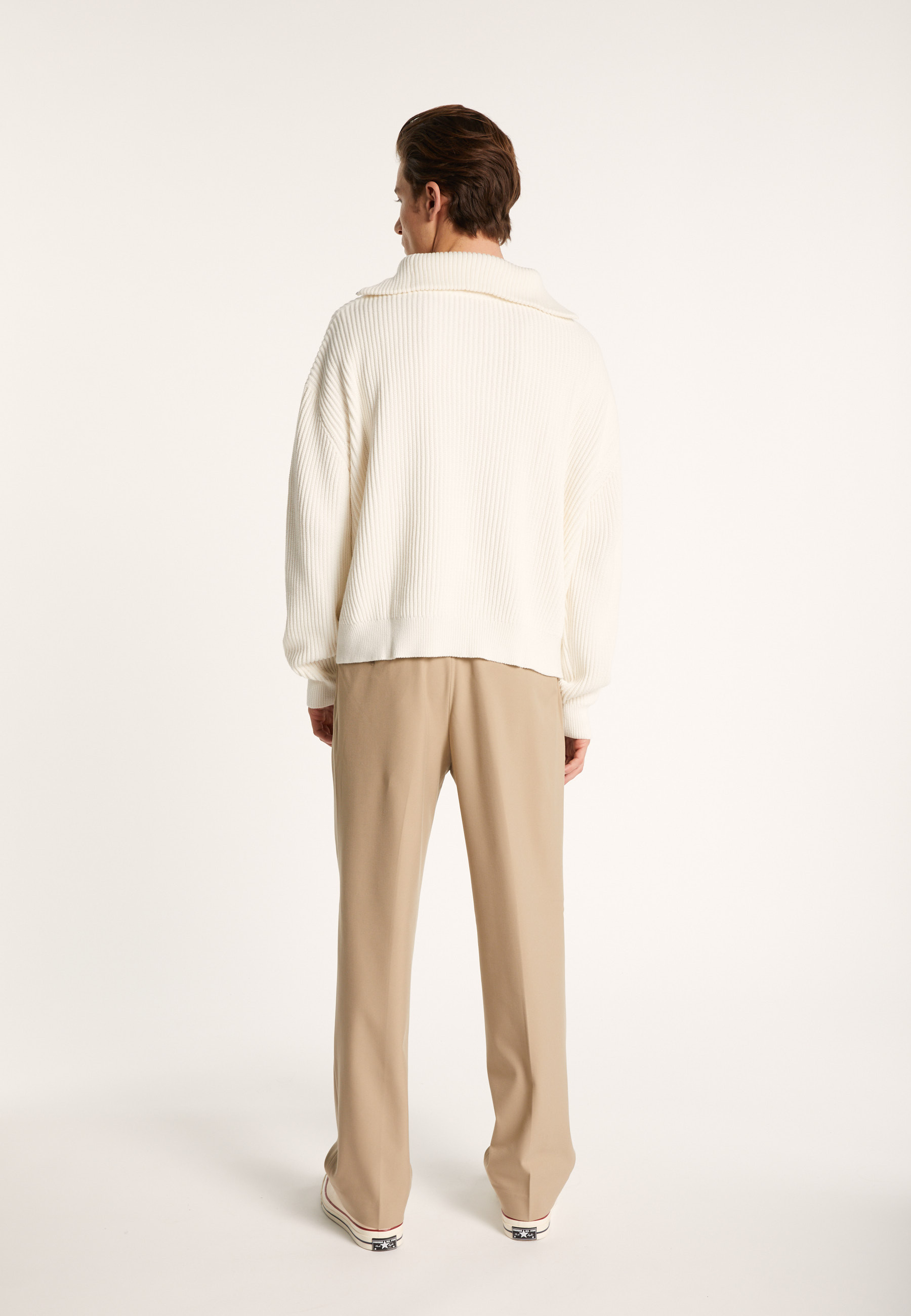 Pull col camionneur en gros coton bio - Bill 7200 blanc - 02 Blanc