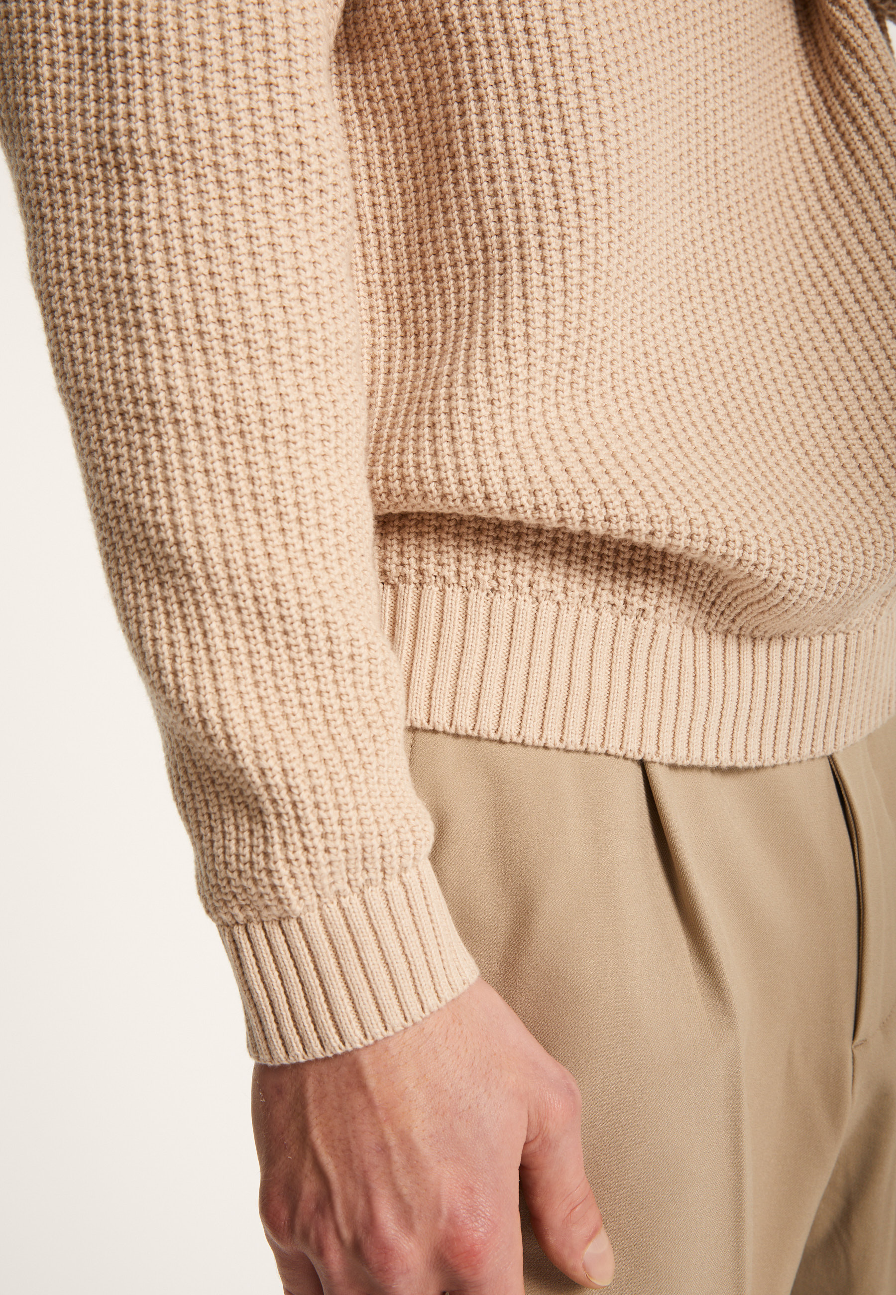 Pull bicolore en gros coton bio - Pacome 7307 sahara/mimosa - 13 Beige moyen