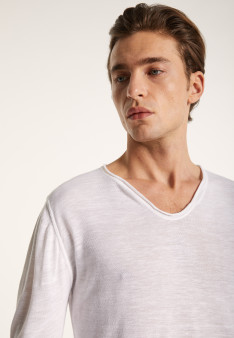 Slub linen T-shirt with Tunisian collar - Blayne