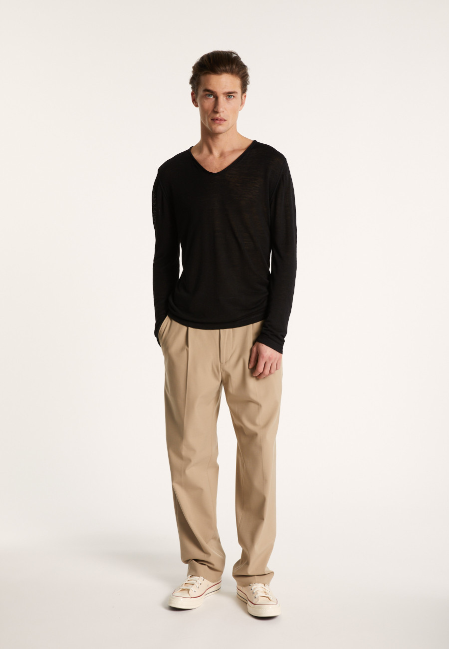 T-shirt col tunisien en lin flammé - Blayne 7230 epice - 46 Marron clair