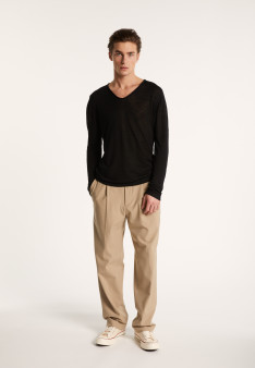 Slub linen T-shirt with Tunisian collar - Blayne