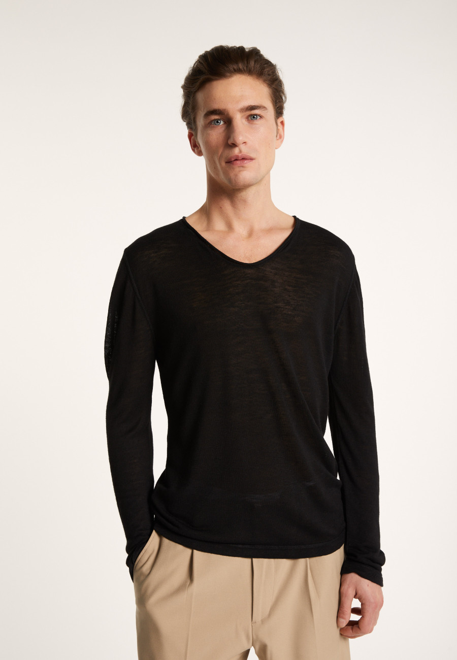 T-shirt col tunisien en lin flammé - Blayne