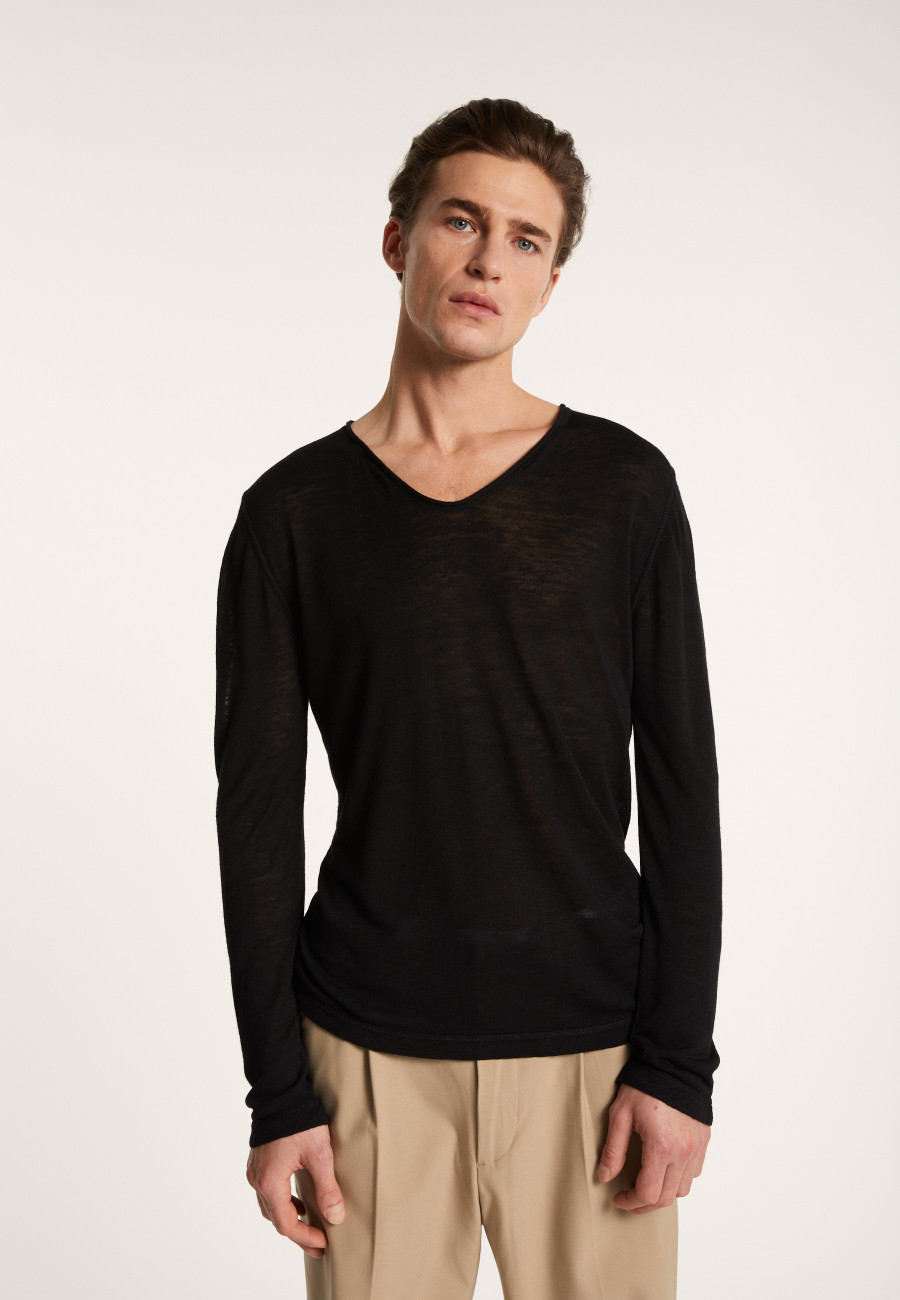 Slub linen T-shirt with Tunisian collar - Blayne
