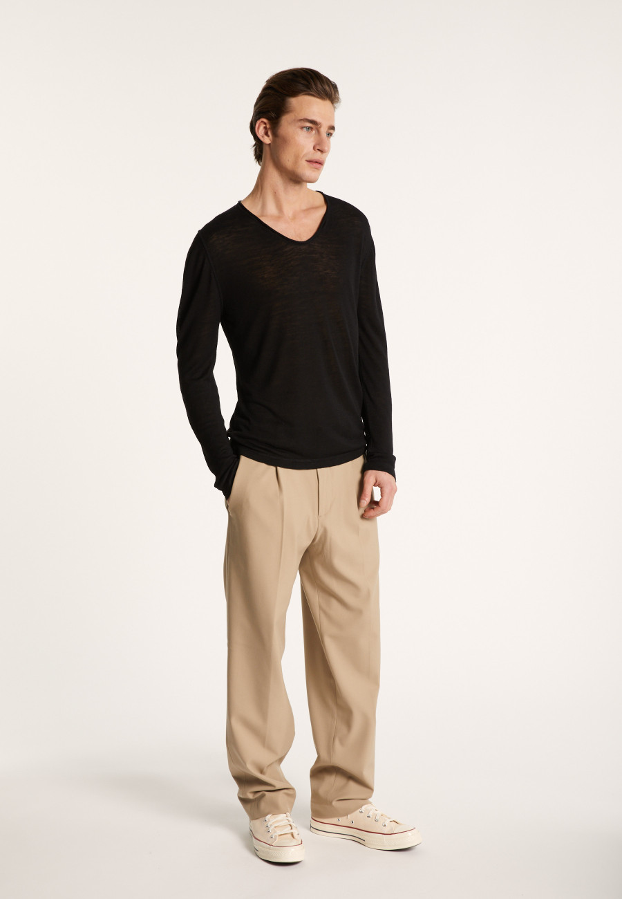 T-shirt col tunisien en lin flammé - Blayne