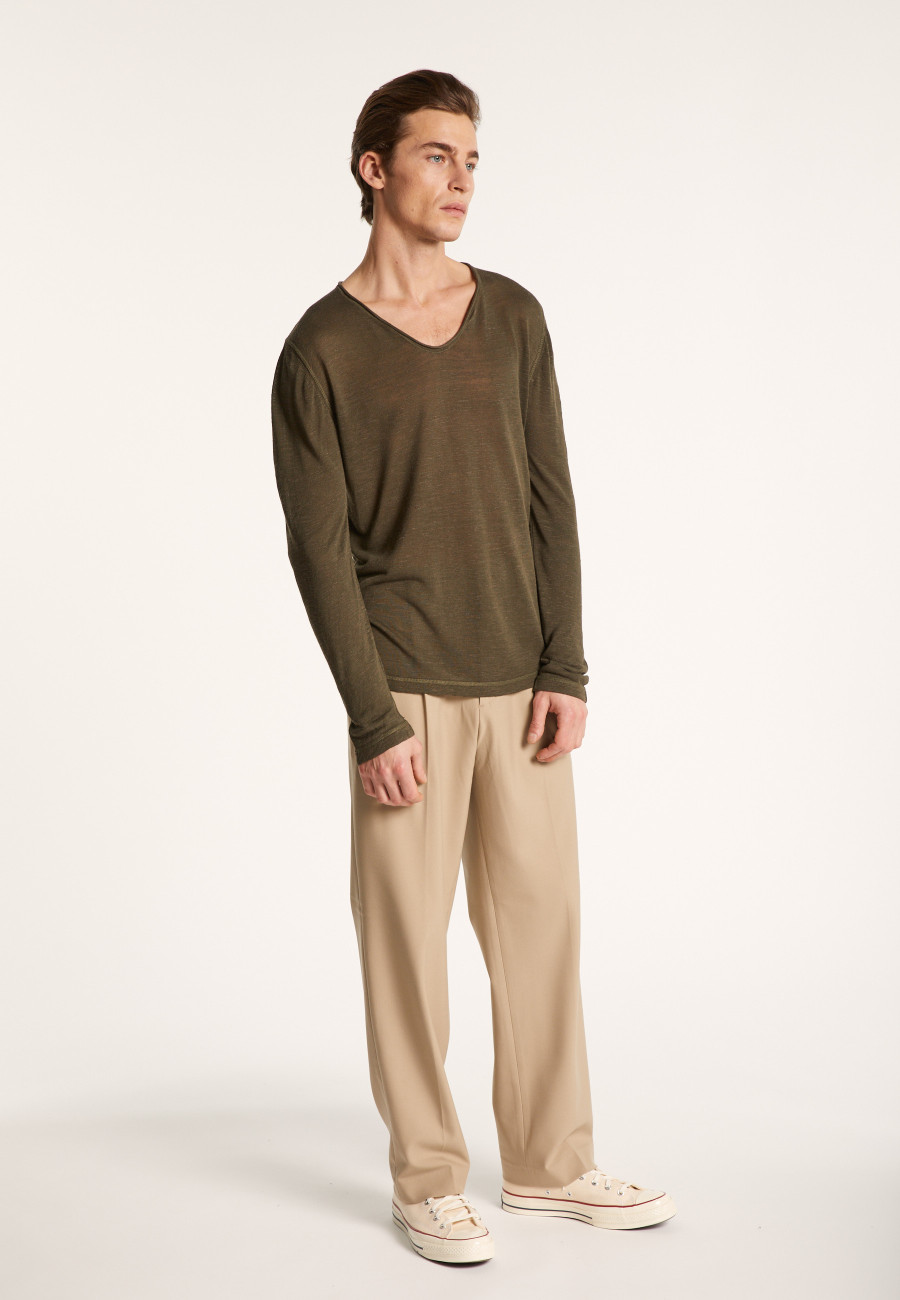 T-shirt col tunisien en lin flammé - Blayne